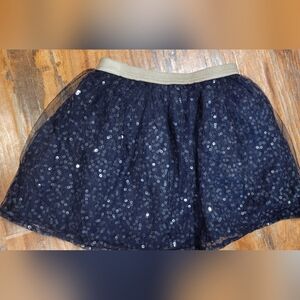 Oshkosh B'gosh Skirt, Sz 7, Navy W/ Sequins & Gold Waist Band